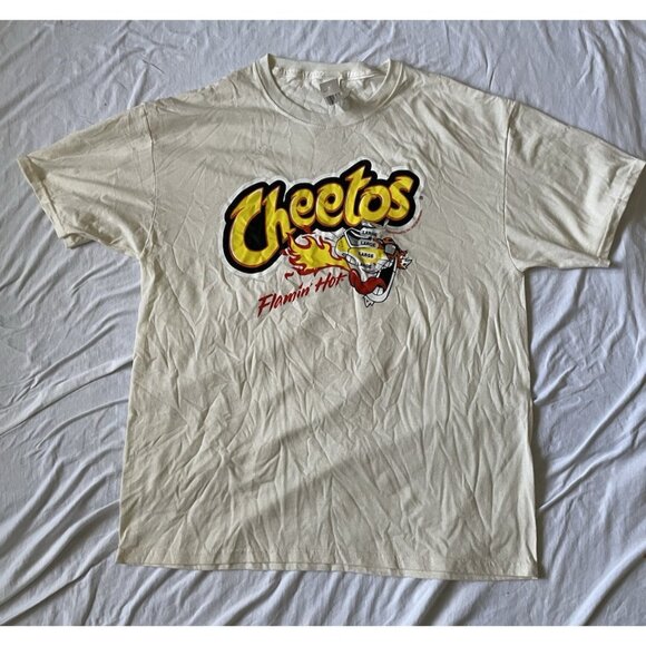 Cheetos Flamin Hot Graphic Tee By Fruit Of The Loom Large 100% Cotton Cream Whit - Picture 1 of 7